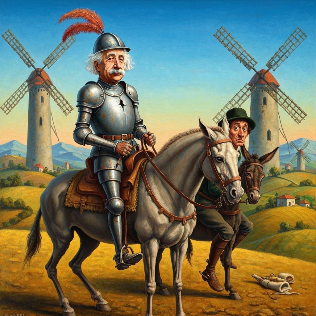 Einstein as Don Quixote in Surreal Cubist Style