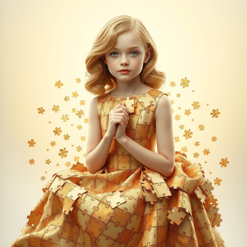 Surreal 3D Sculpture of a Serene Girl Emerging from a Grand....