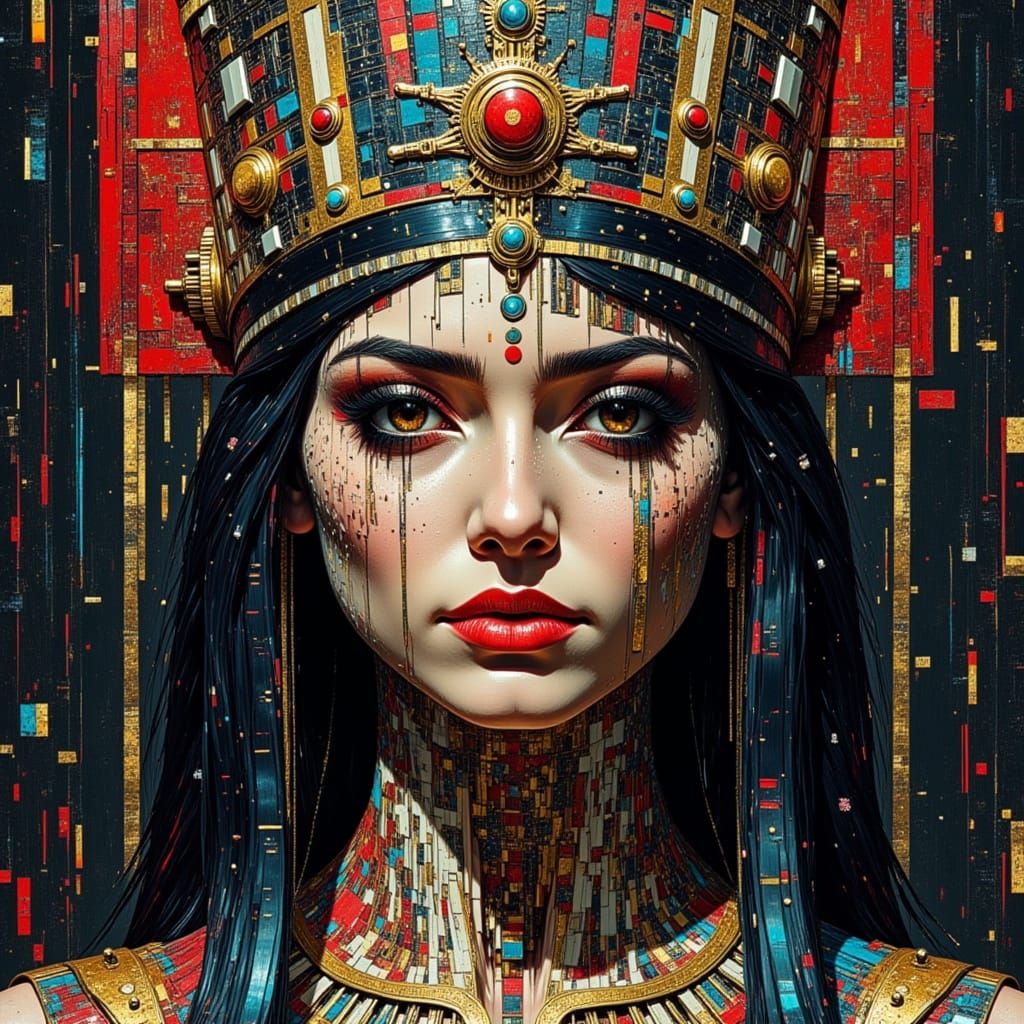 Egyptian High Priestess in Glitch Art Style
