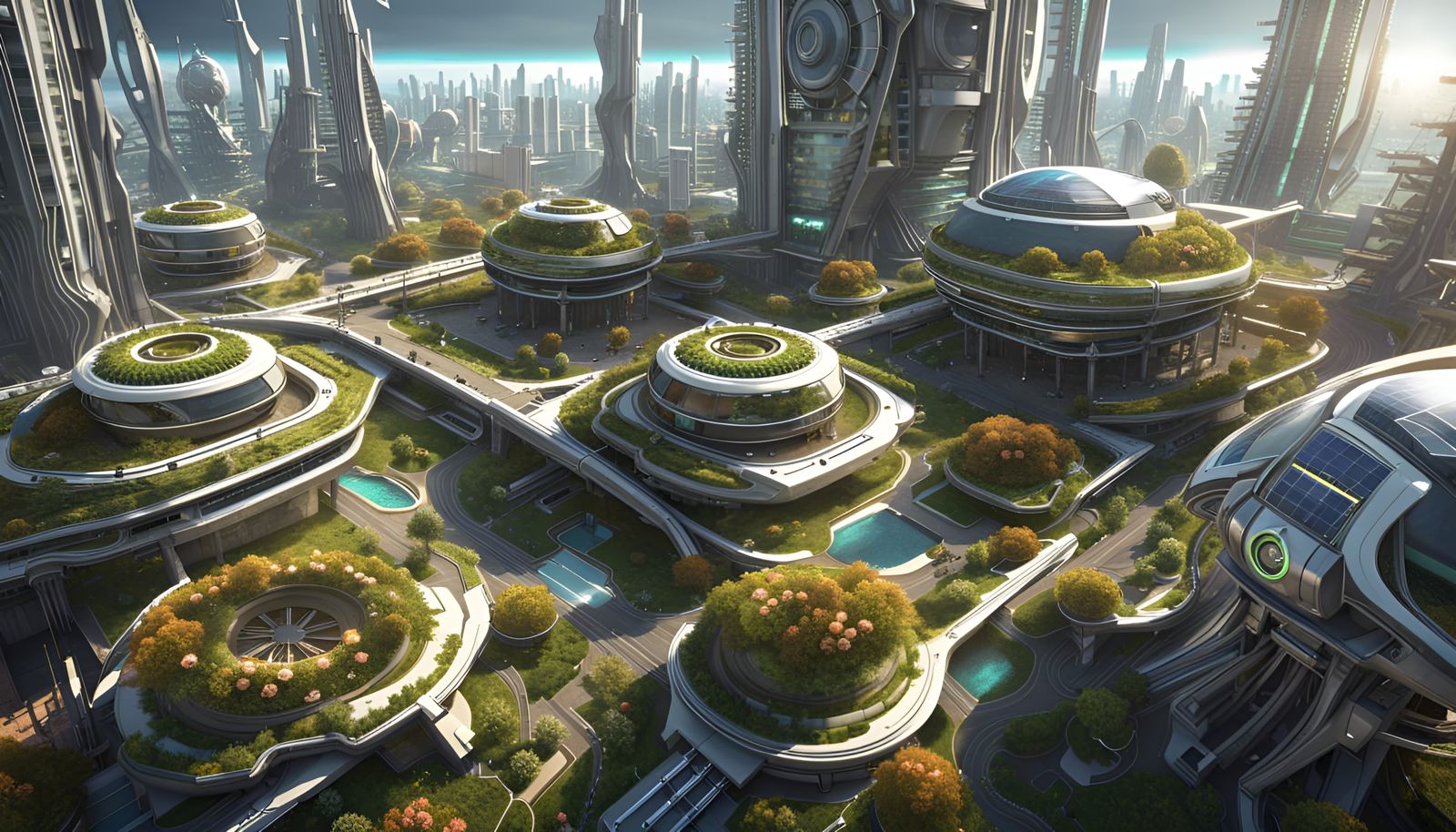 Futuristic Solarpunk City with Wildflower Arcology