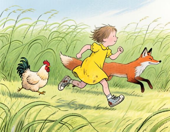 Child's Chase in Quentin Blake Style