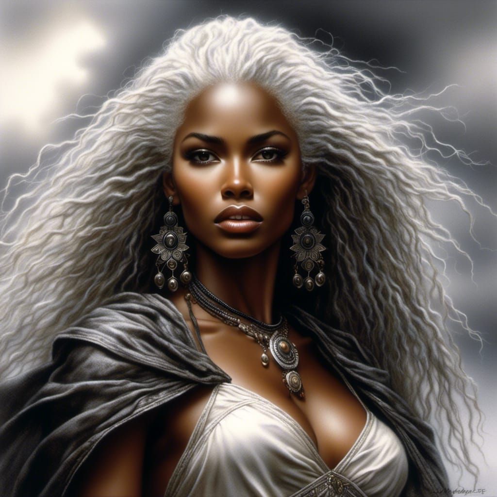 Hyperrealistic Portrait of White-Haired Woman by Royo