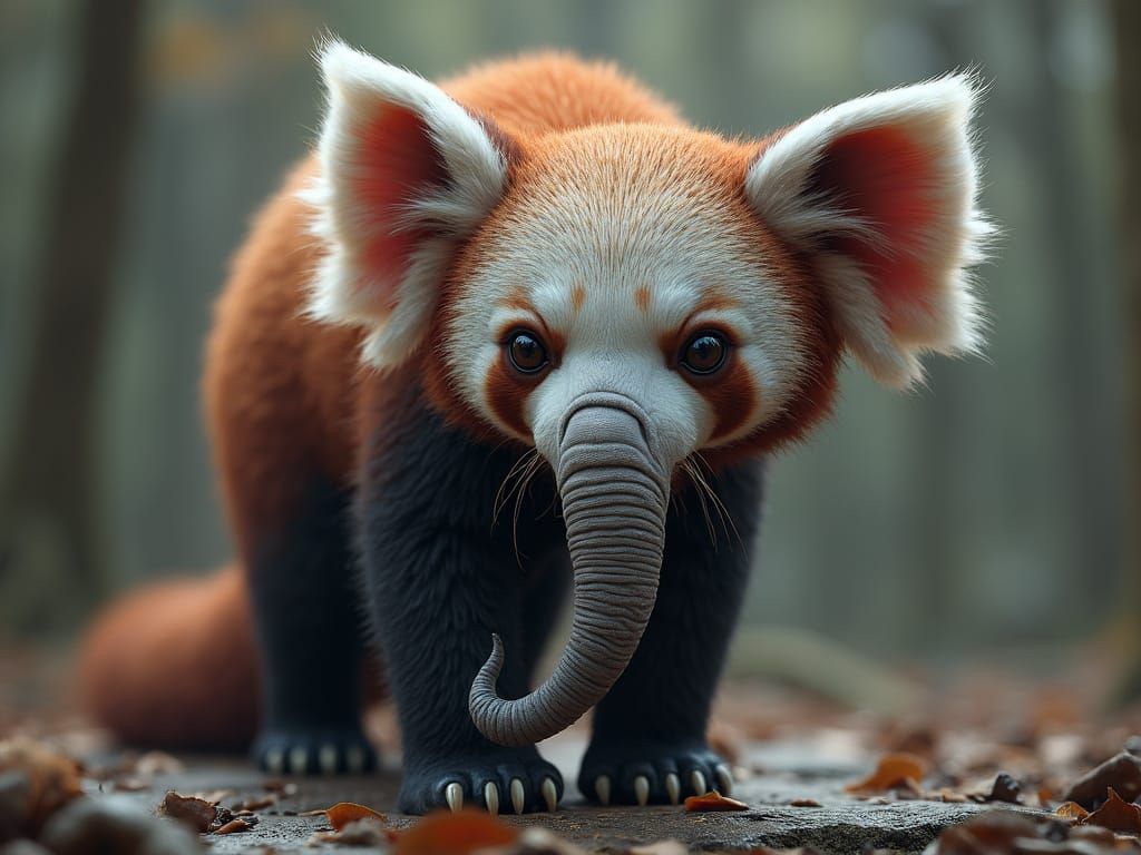 Elephant-Red Panda Hybrid in Detailed Fantasy Art