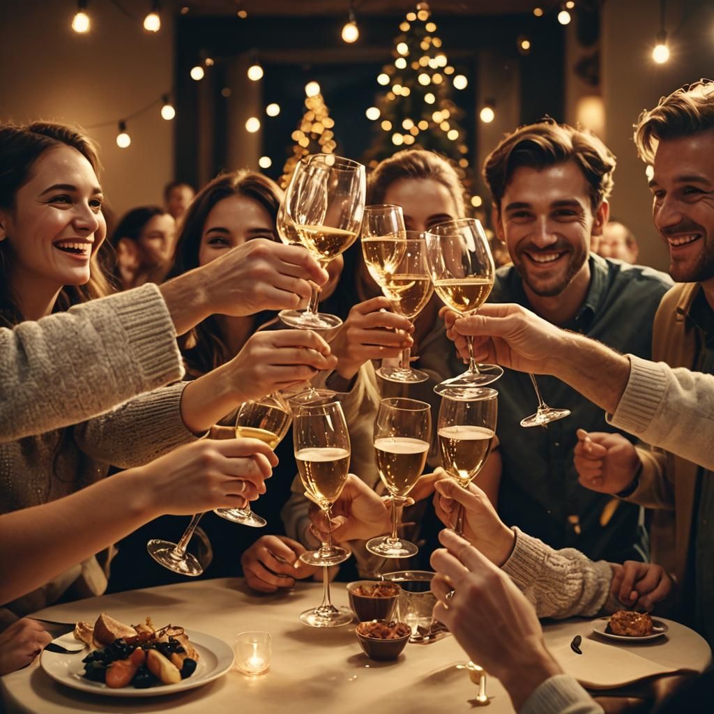 People Toasting to Success in Golden Light