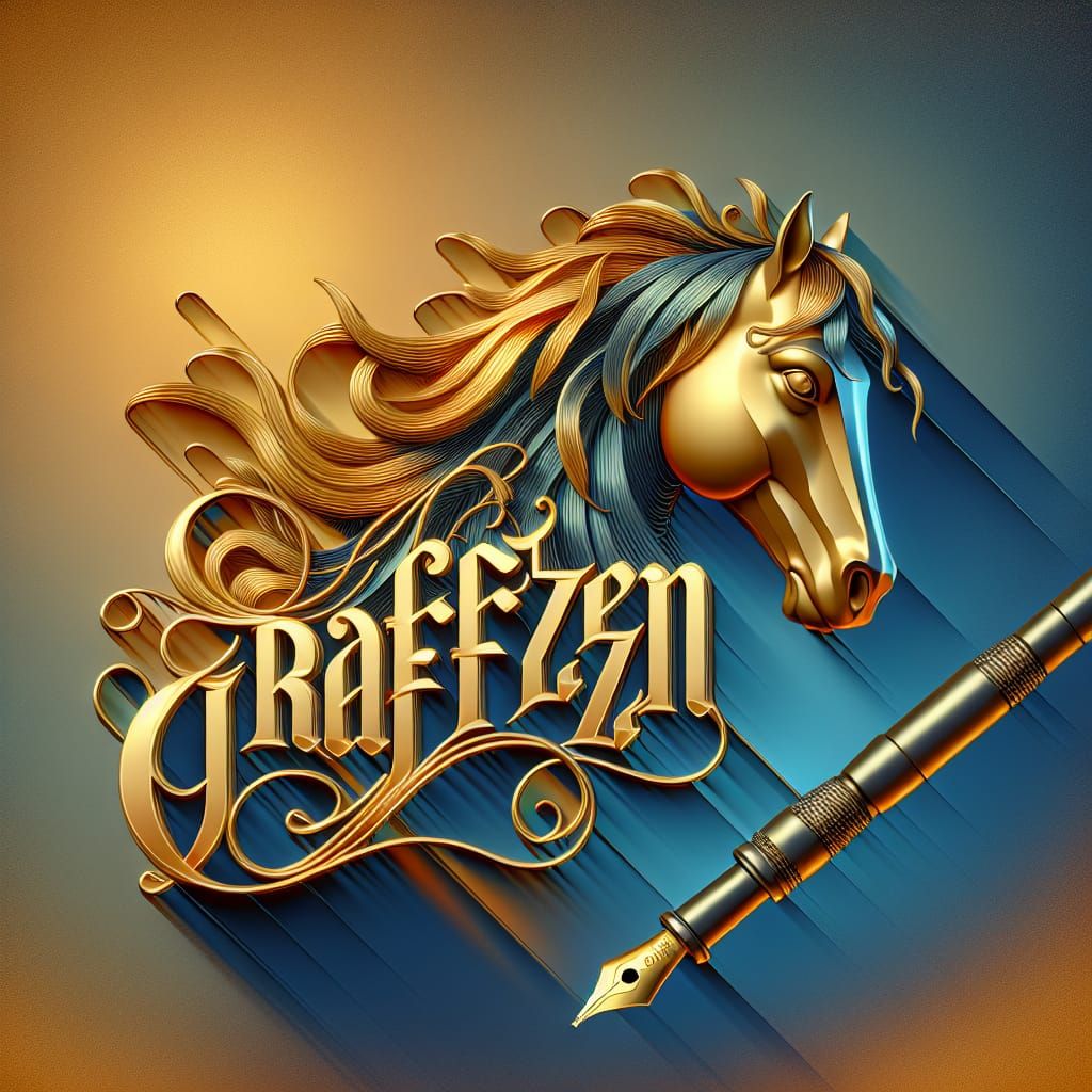 Golden Horse Head Integrated with Typography in 3D