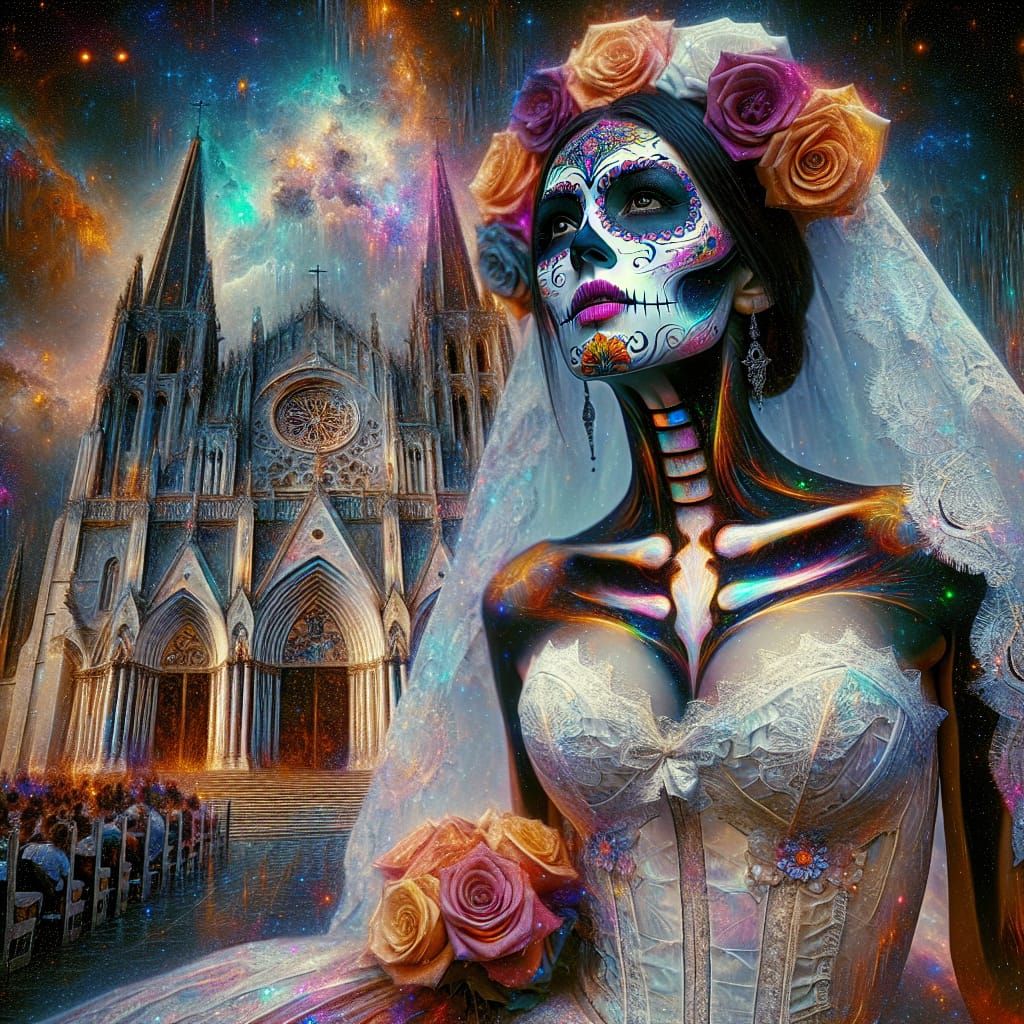 Gothic Mexican Bride with Dia de los Muertos Face
