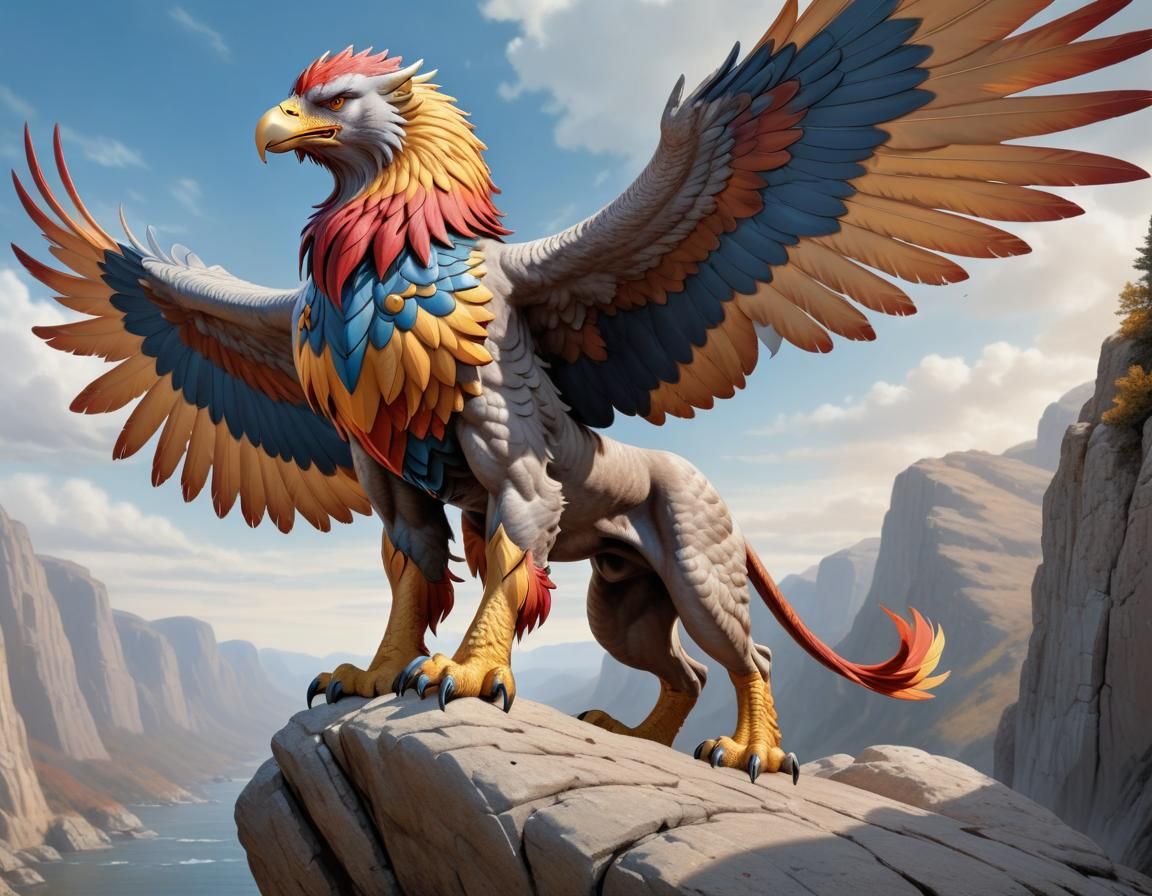 Majestic Griffin on Rocky Cliff: Comic Book Art