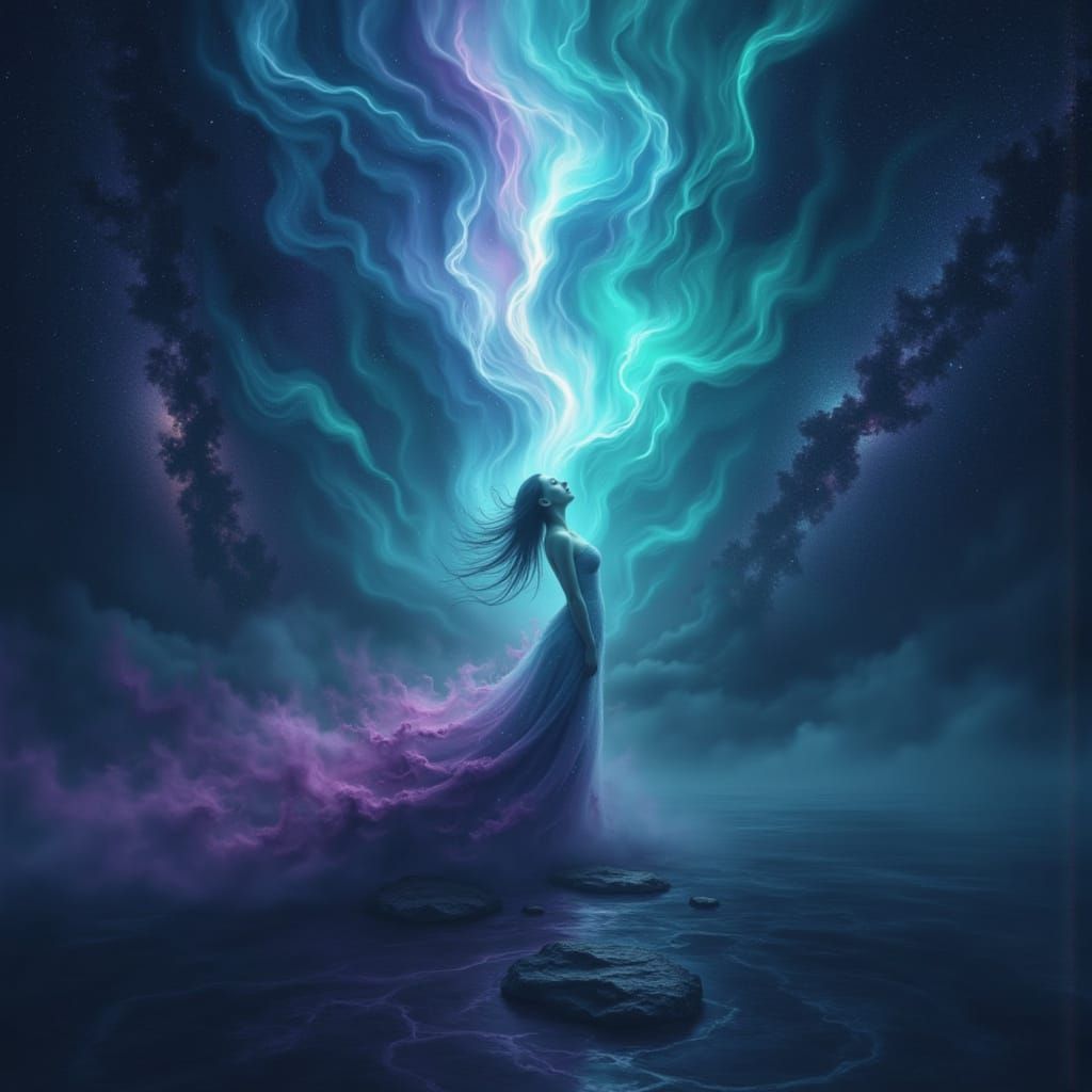 Ethereal Aurora Borealis in Surrealist Cosmic Style