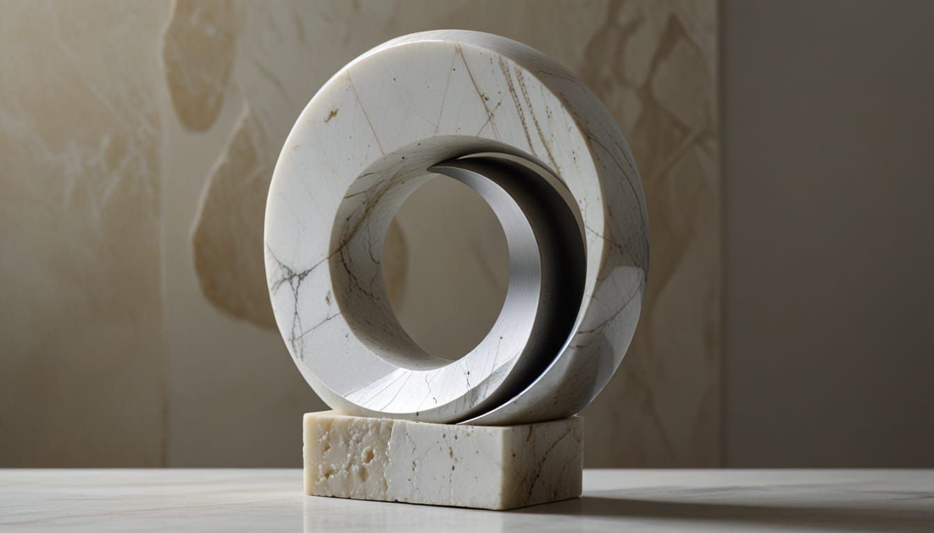 Abstract Marble Sculpture on Steel Base in Surrealist Style