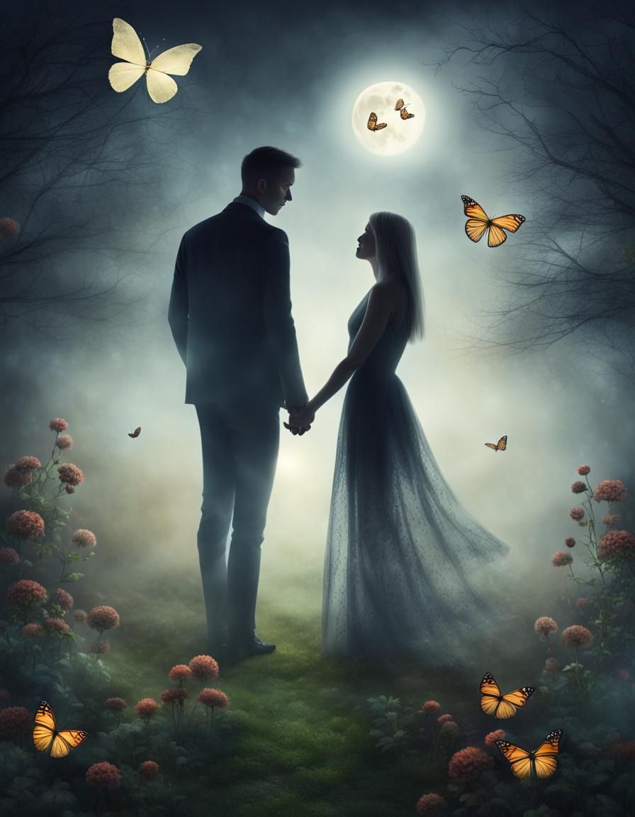 Soulmate Couple in Moonlight Garden