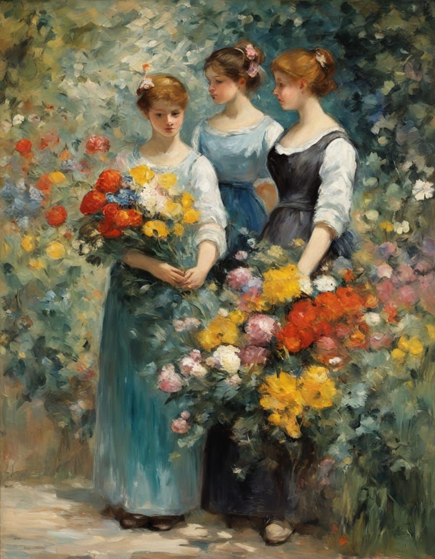 Women with Flowers in Paris, Impressionist Style