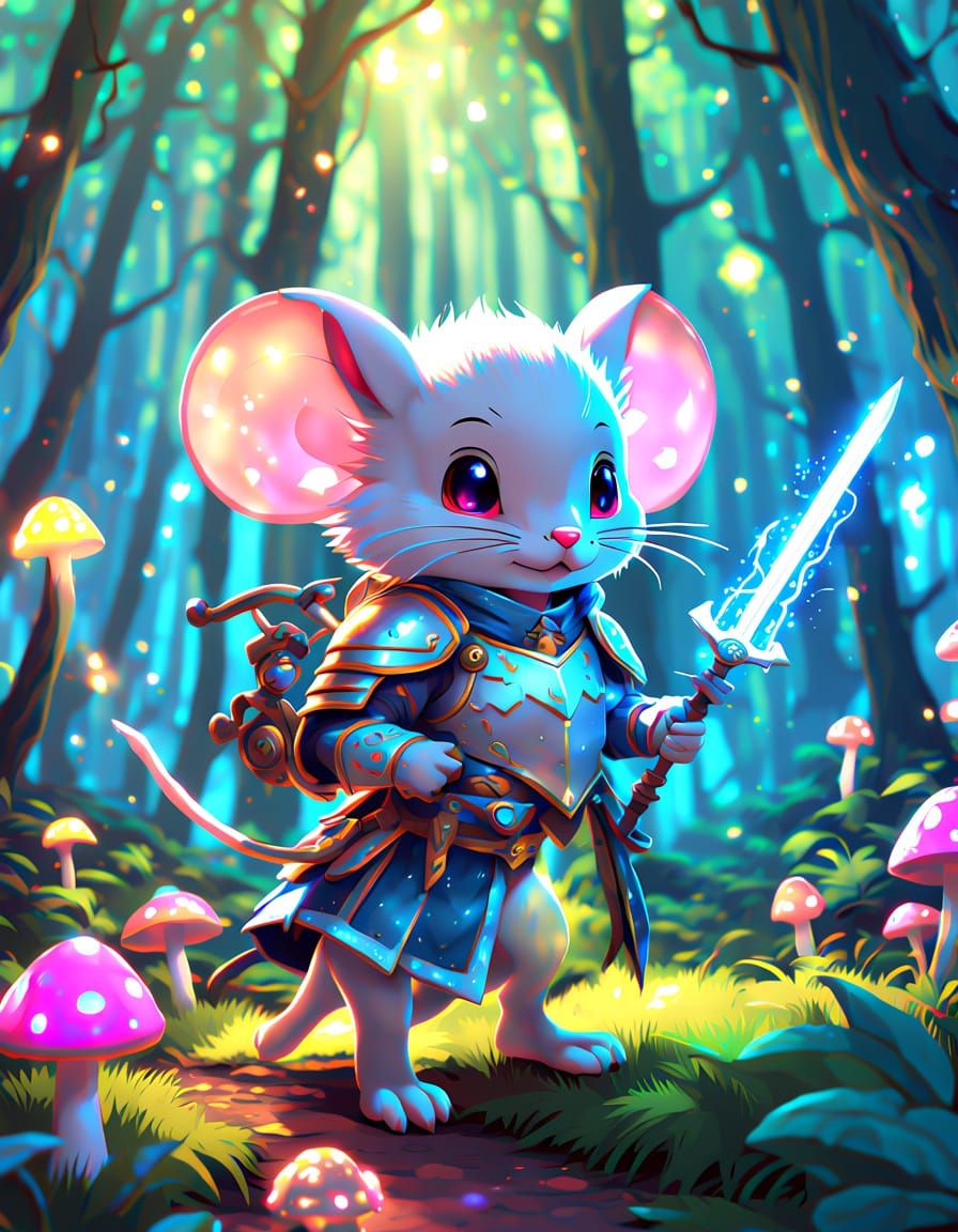 Whimsical Fantasy Illustration of Brave Mouse Knight in Ench...