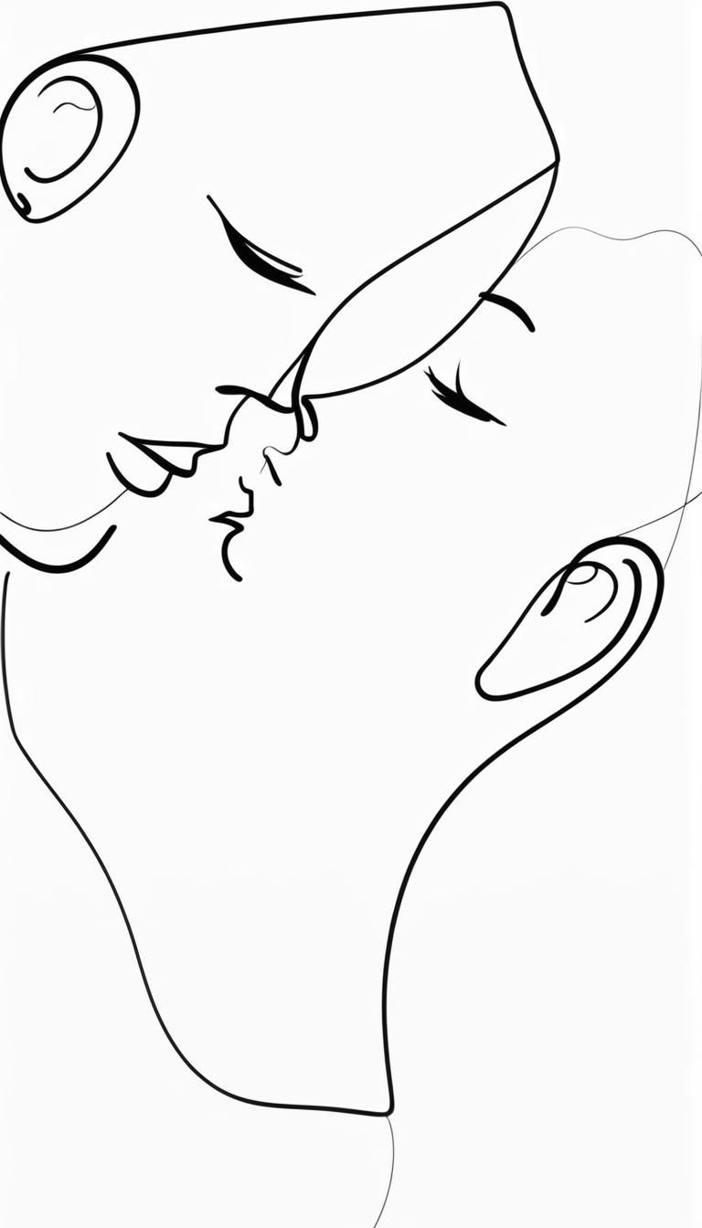 Minimalist Line Drawing of Intertwined Abstract Faces