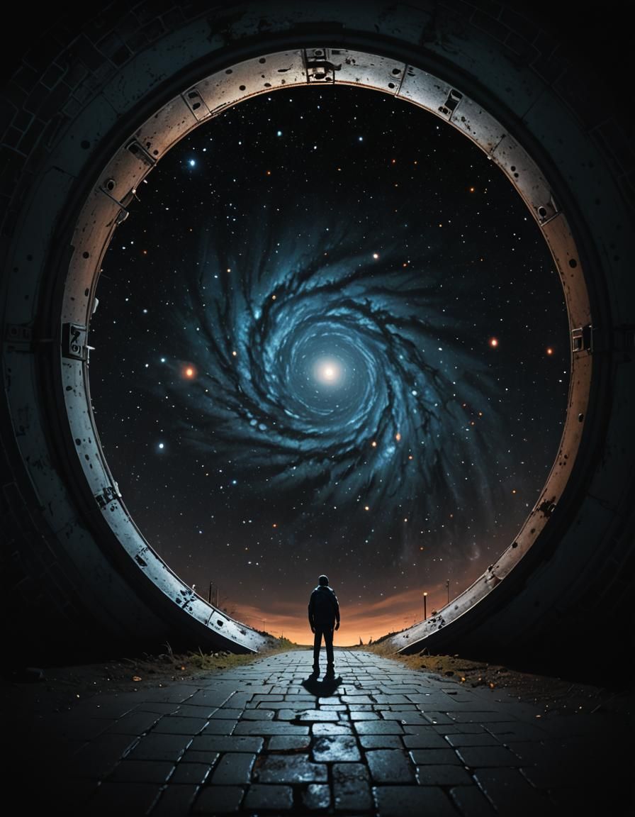 Cosmic Manhole: A Surreal Stargazing Scene