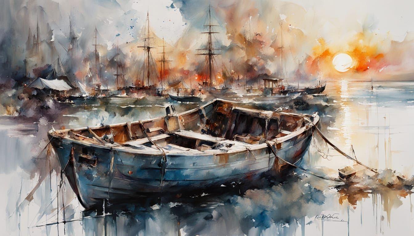 Old Boat at Dock: Muted Winter Seascape