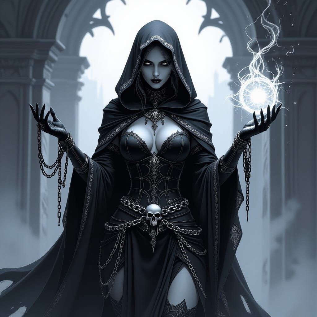 Evil Female Death Cleric in Dark Fantasy Style