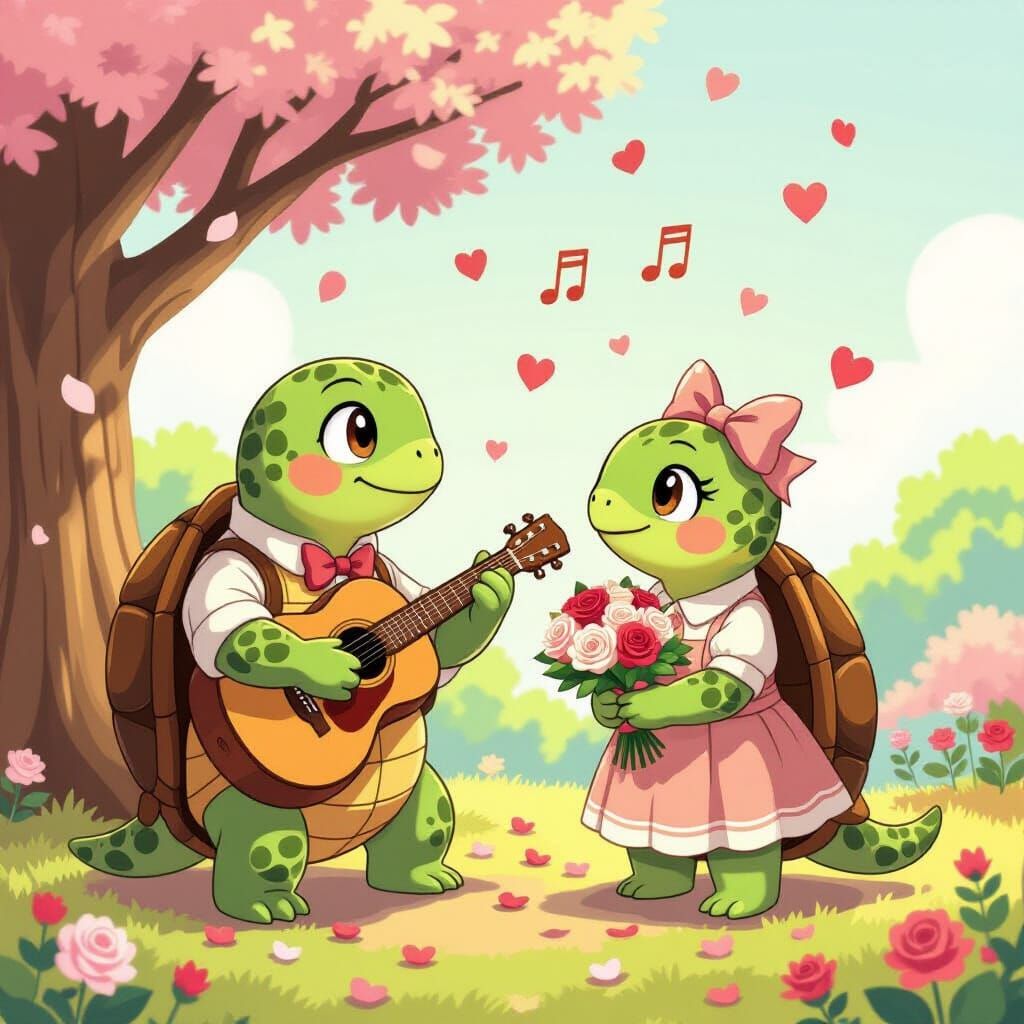 Turtle Romance in Animal Crossing Style