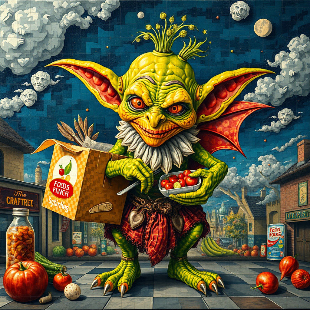 Food Delivery Goblin in Surreal Impasto Pixel Art