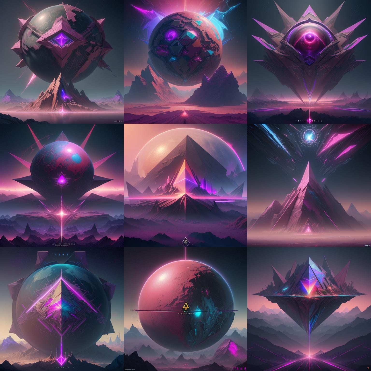 Abstract Geometric Fractal Art in Synthwave Style