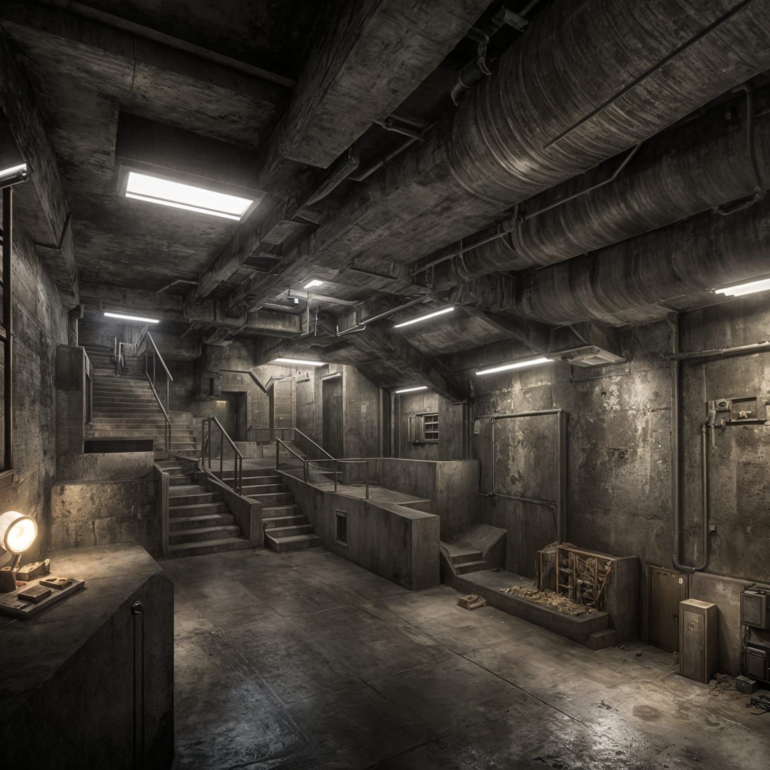 Minimalist Underground Bunker Architectural Cross-Section