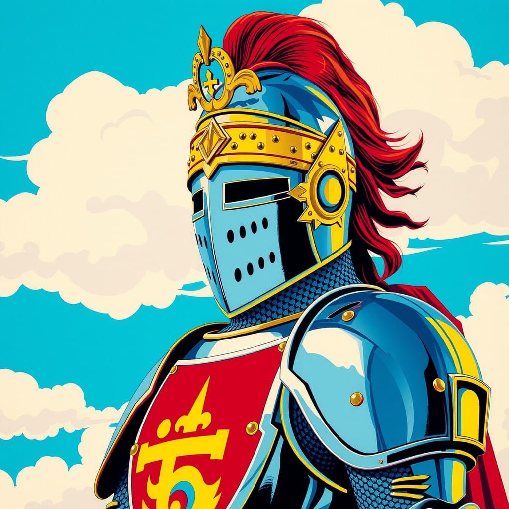 Regal Pop Art Knight in Vibrant Armor