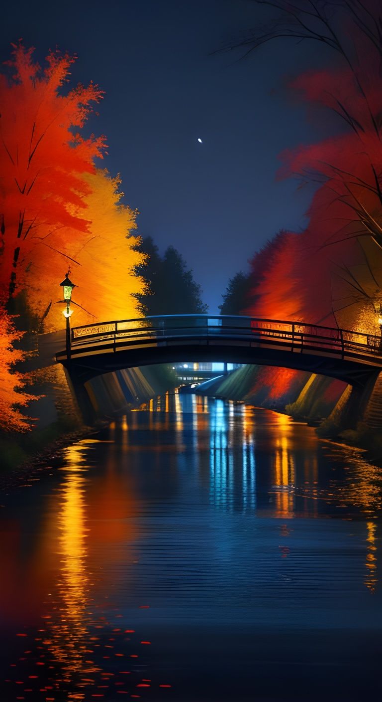 Painting riverscape autumn night