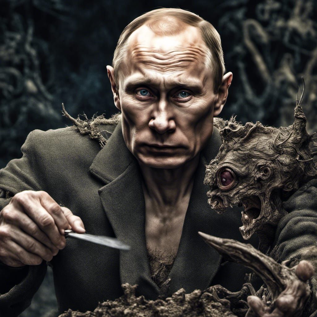 Putin as Gollum with Weapons: Hyperrealistic Portrait