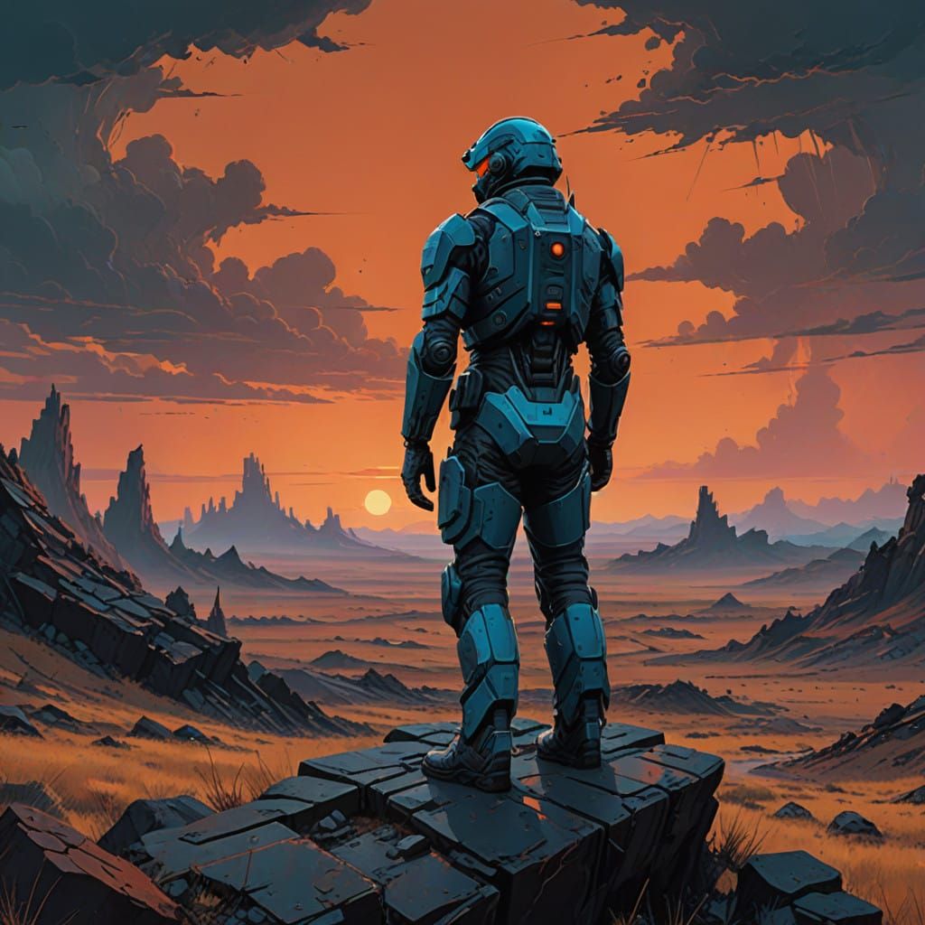 Metal Gear Warrior in Post-Apocalyptic Badland Landscape