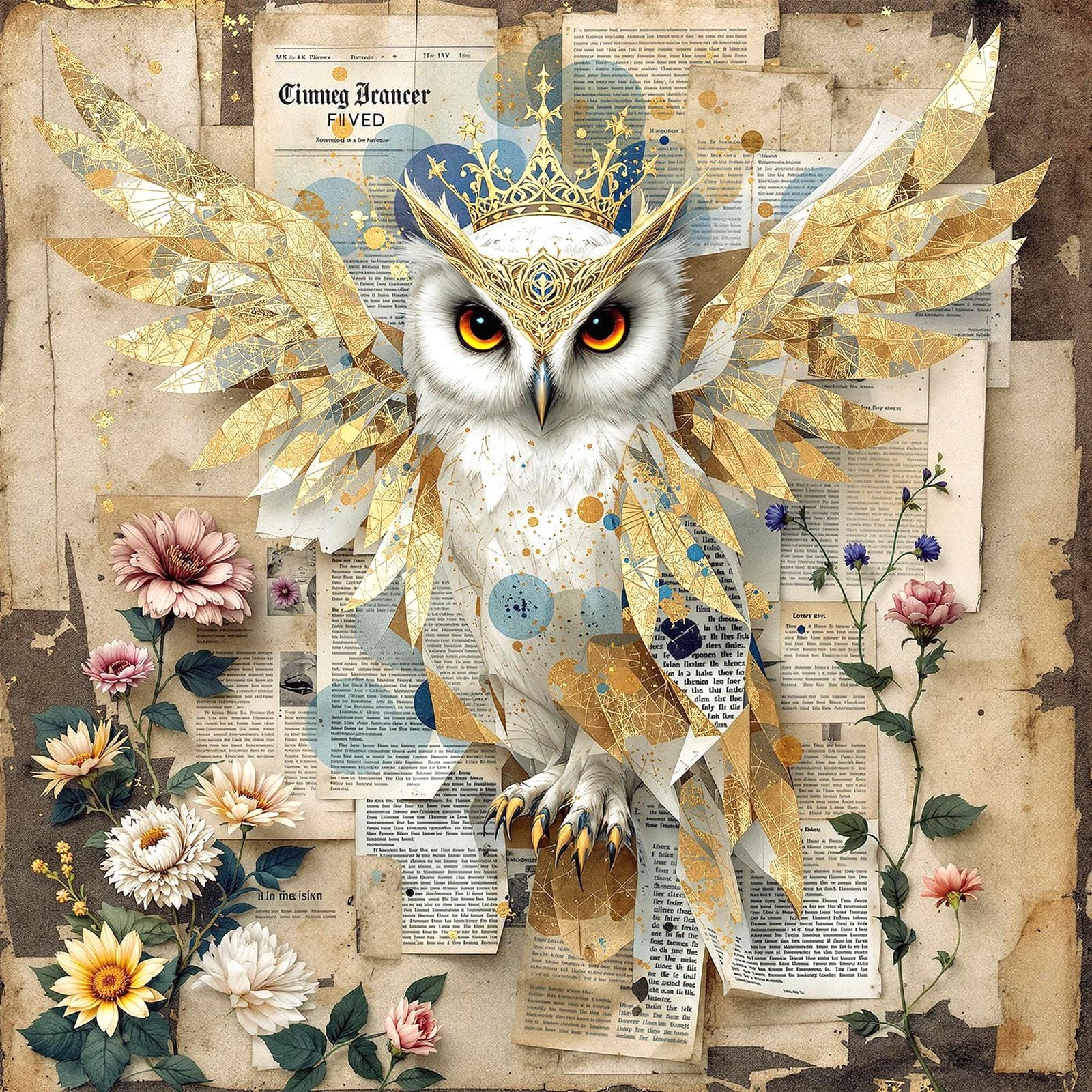 Surreal Owl Collage in Mixed Media Style
