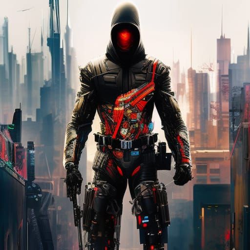 Cybernetic Mercenary in Reactive Urban Camouflage