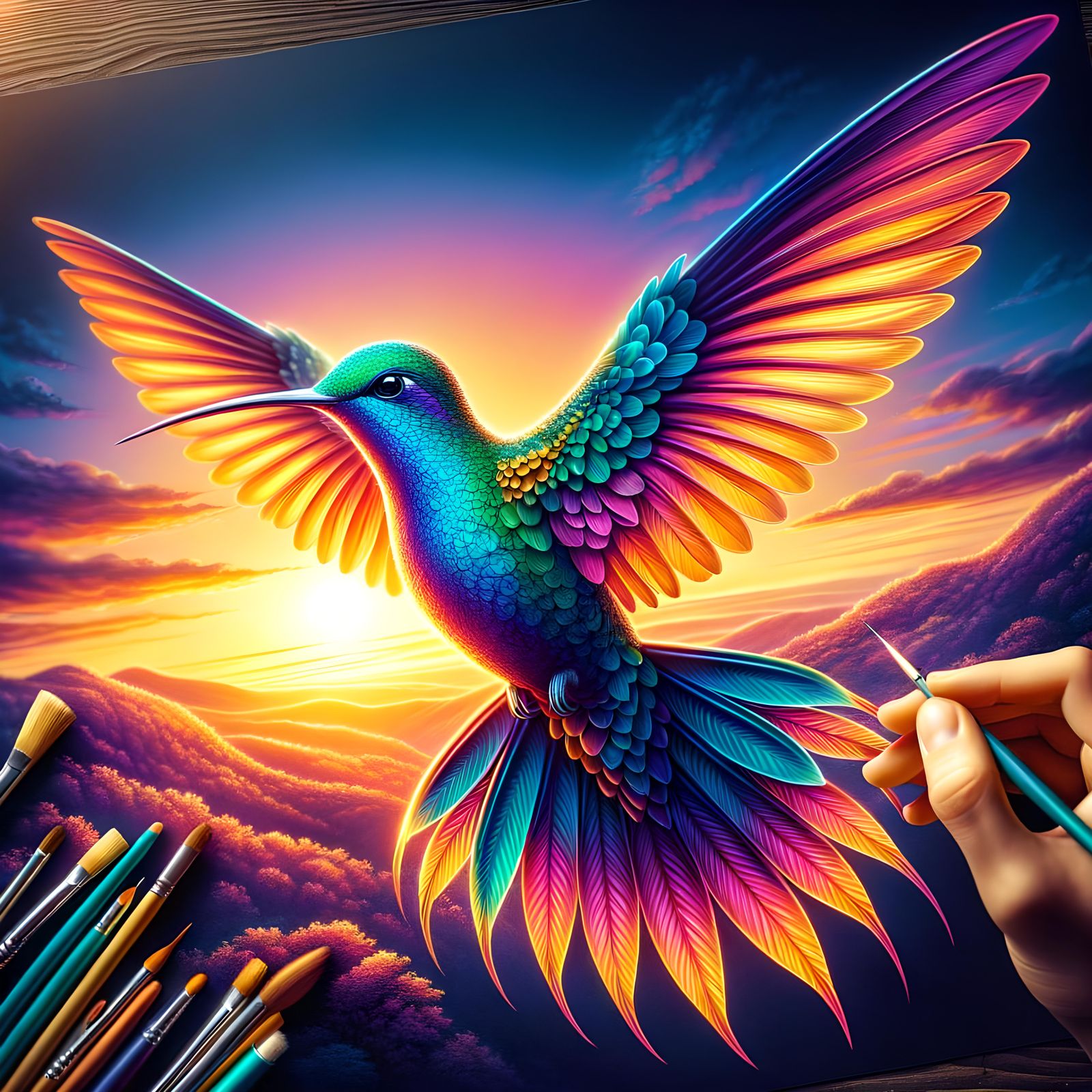 Hummingbird in Flight During Golden Hour