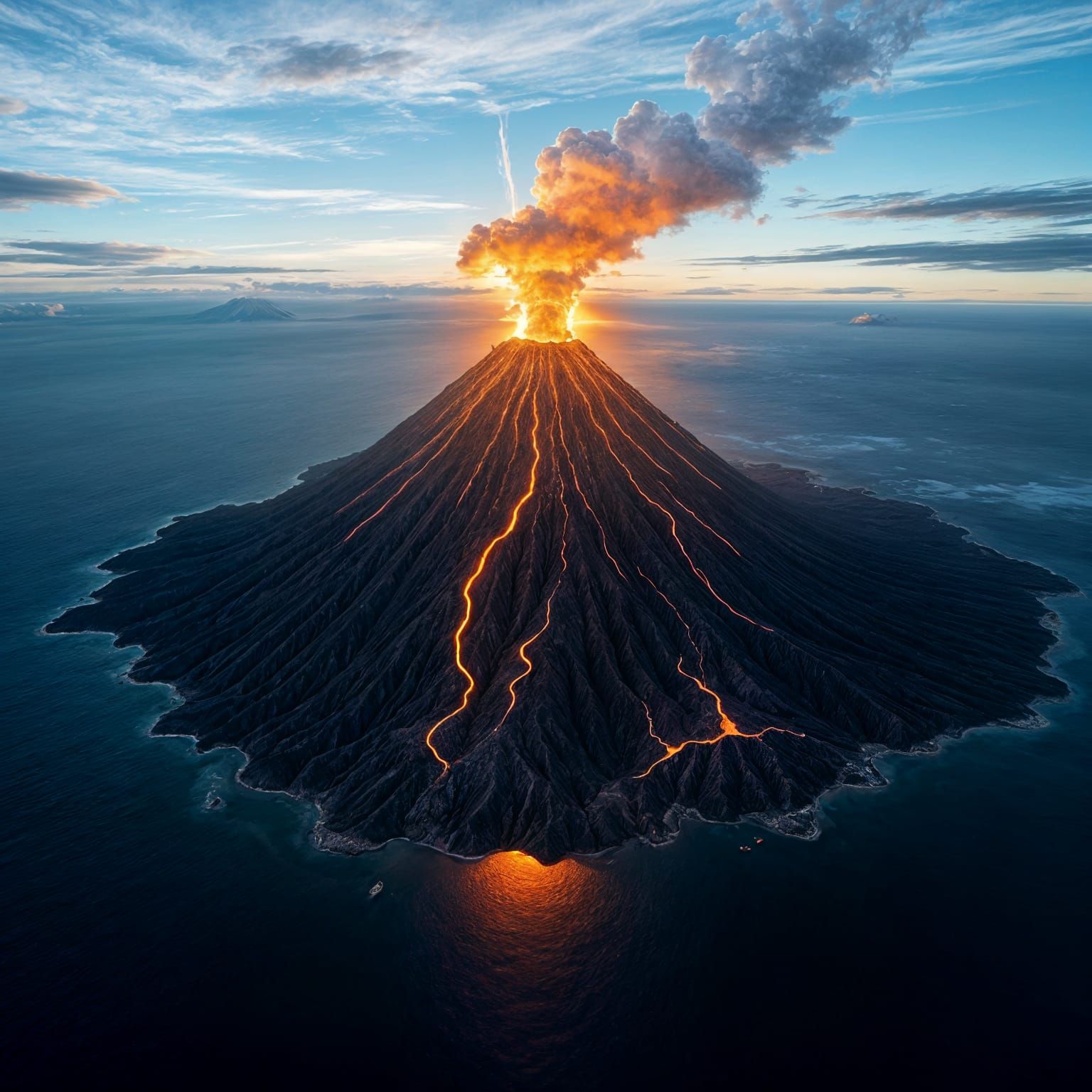 Erupting Volcano on a Tropical Island in Photorealistic Styl...