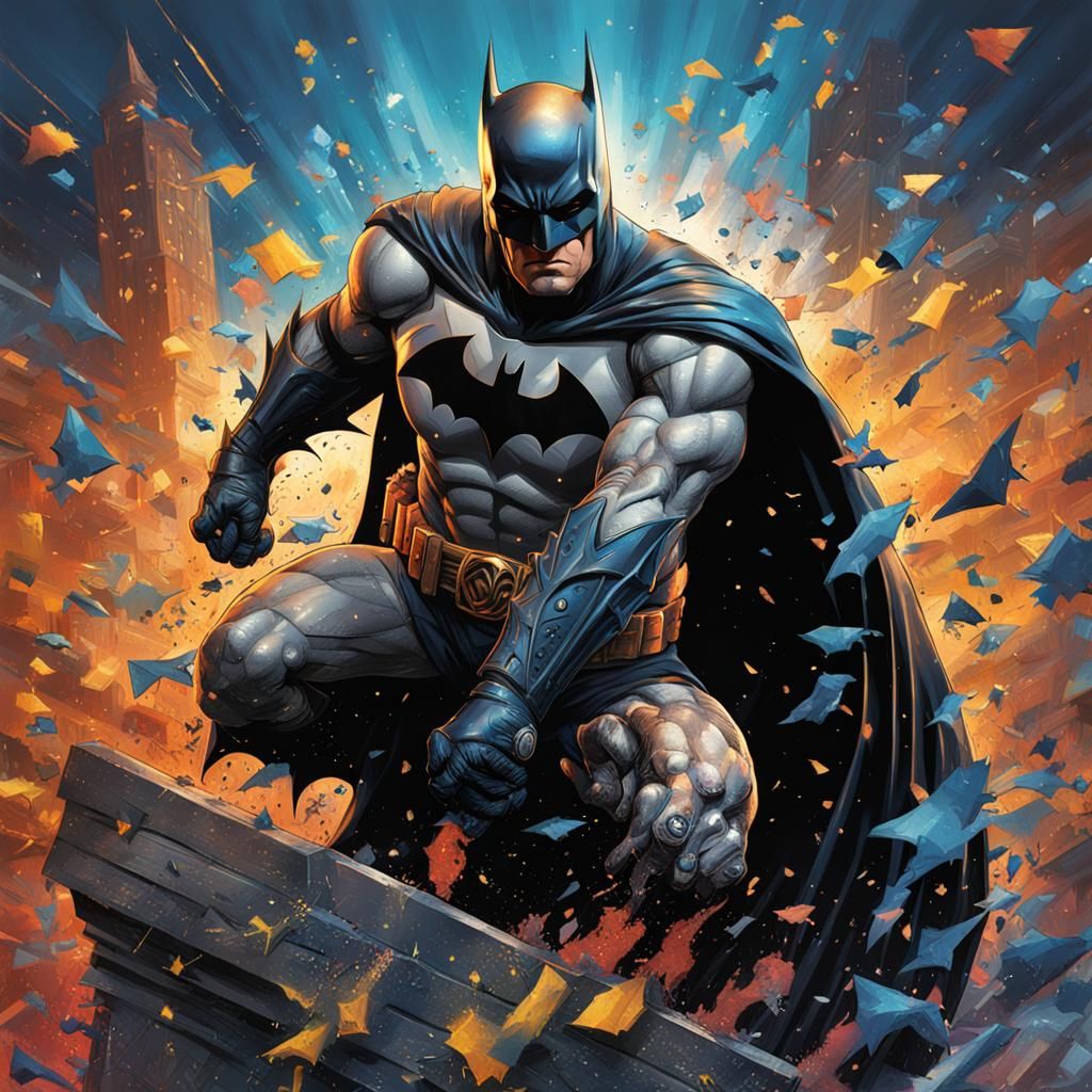 Hyperrealistic Batman on Cross, Splash Art Style