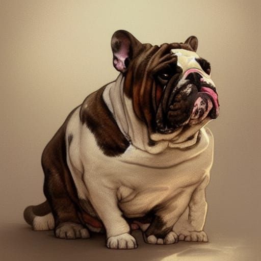 English Bulldog Riding a Cat Portrait