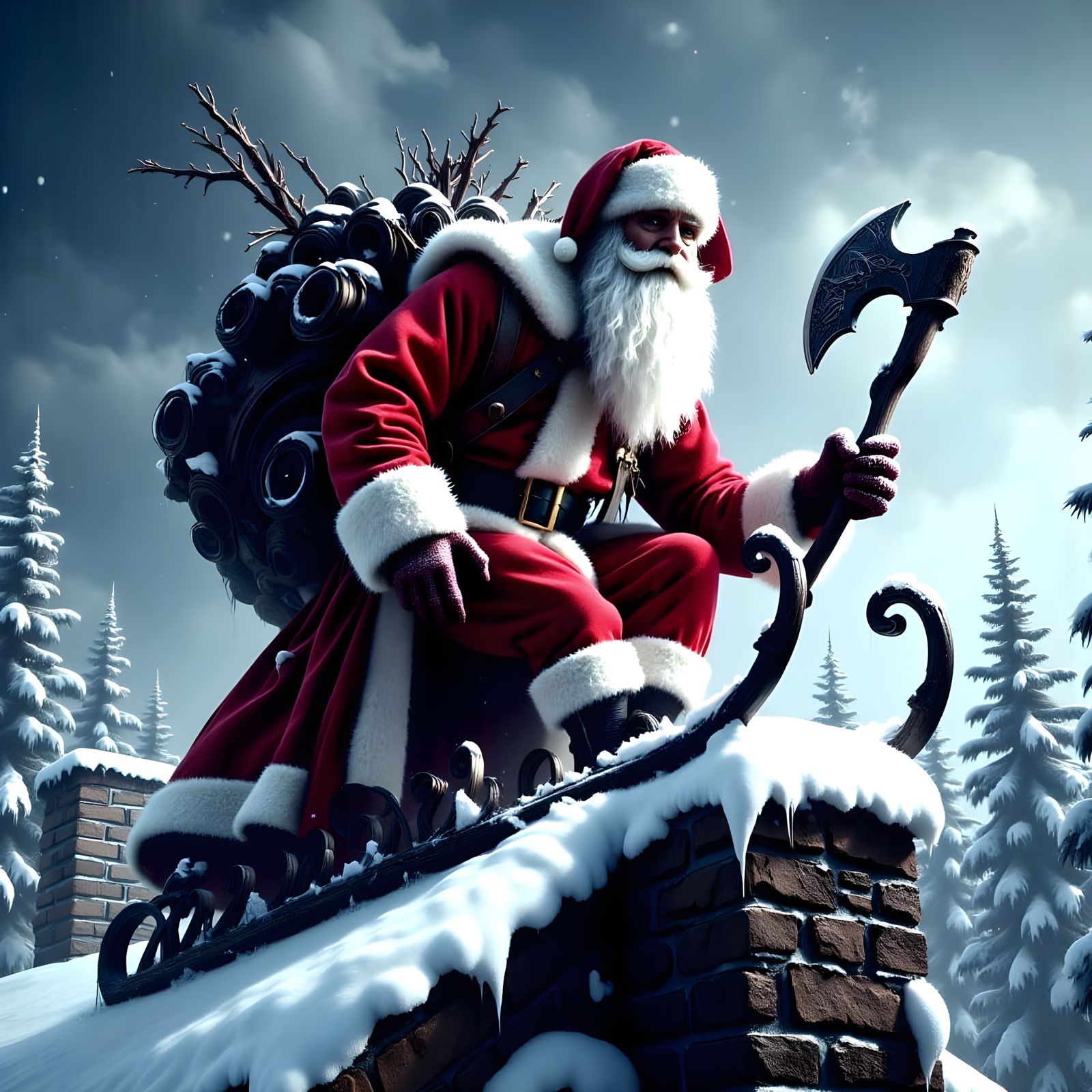 Morbid Christmas Scene with Santa's Sled