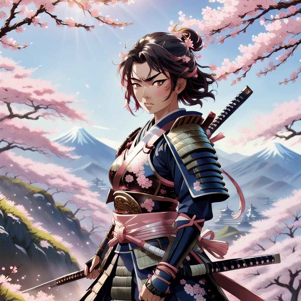 Fierce Female Samurai Warrior in Anime Style