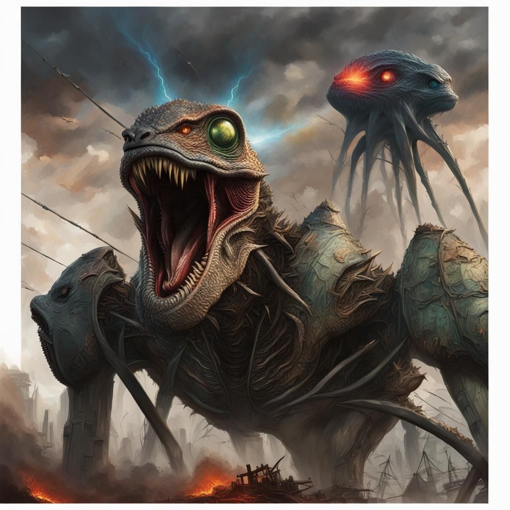 Hyperrealistic Godzilla in War of the Worlds Concept Art