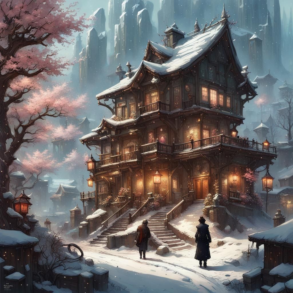 Steampunk Winter Wonderland with Cherry Blossoms