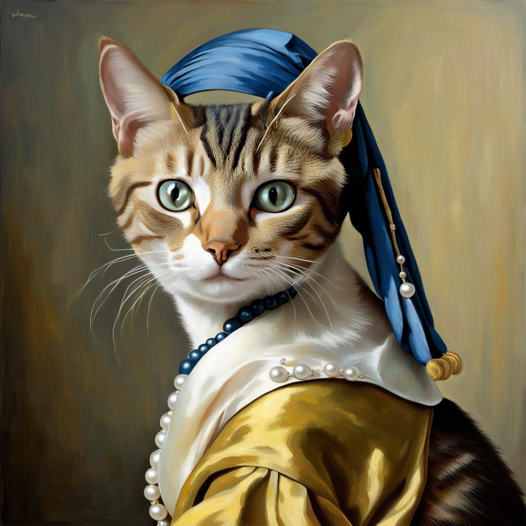 Cat with a Pearl Earring in Vermeer Style