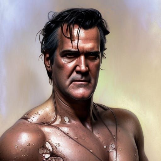 Fantasy Portrait of Shirtless Man with Chainsaw