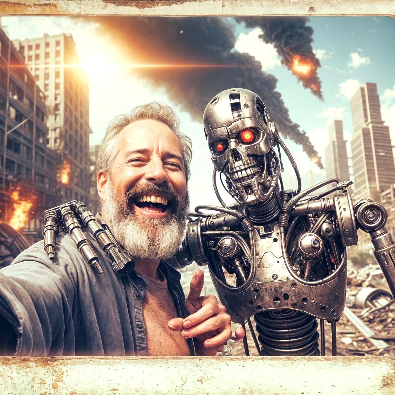 Selfie with Robot Friend in Post-Apocalyptic City