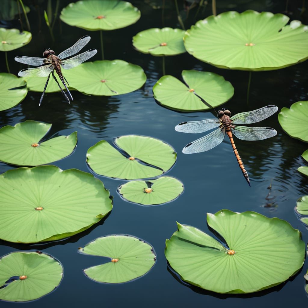 Dragonflies in Hyper-Realistic Swamp Scene
