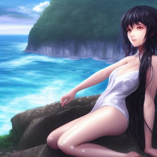 Anime Girl Portrait with Flowing White Hair