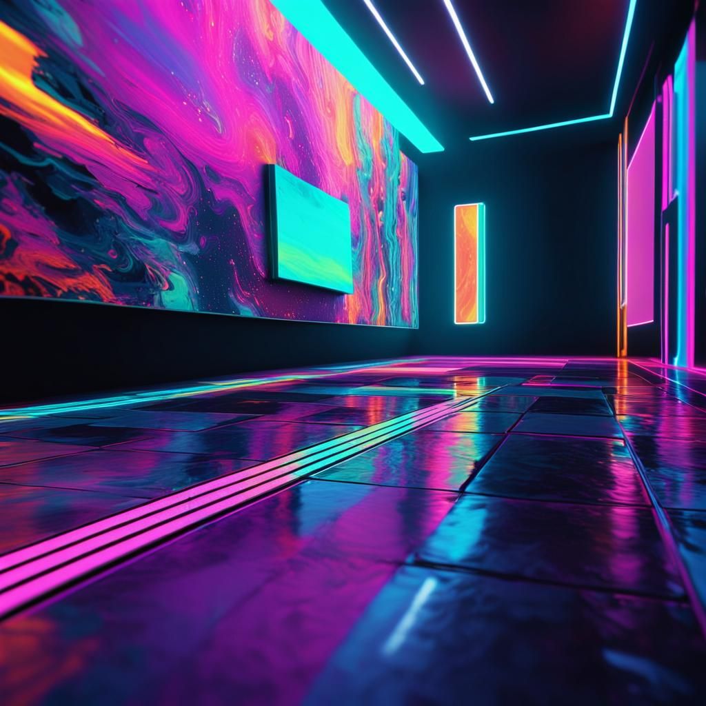 Neon Dreamscape in a Futuristic Gallery