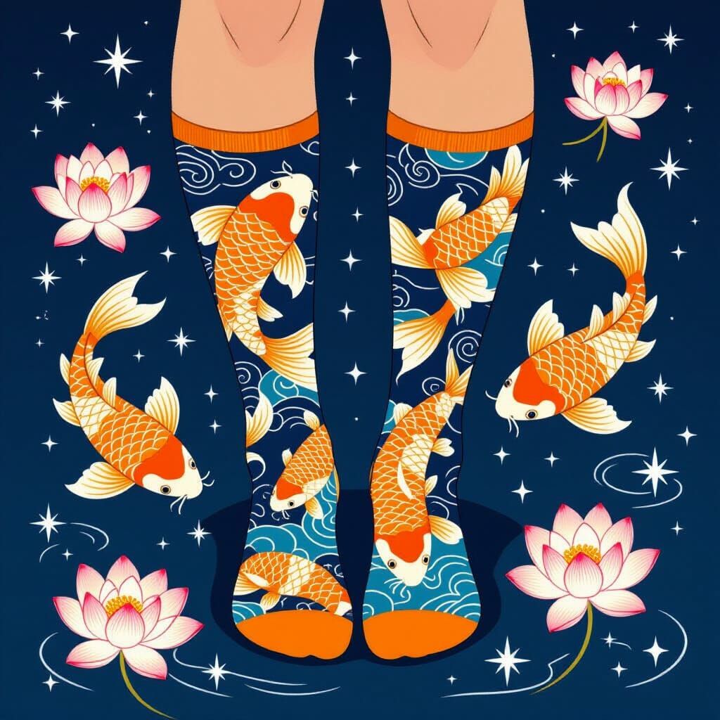 Koi Spiral Sock Design in Japanese Painterly Style