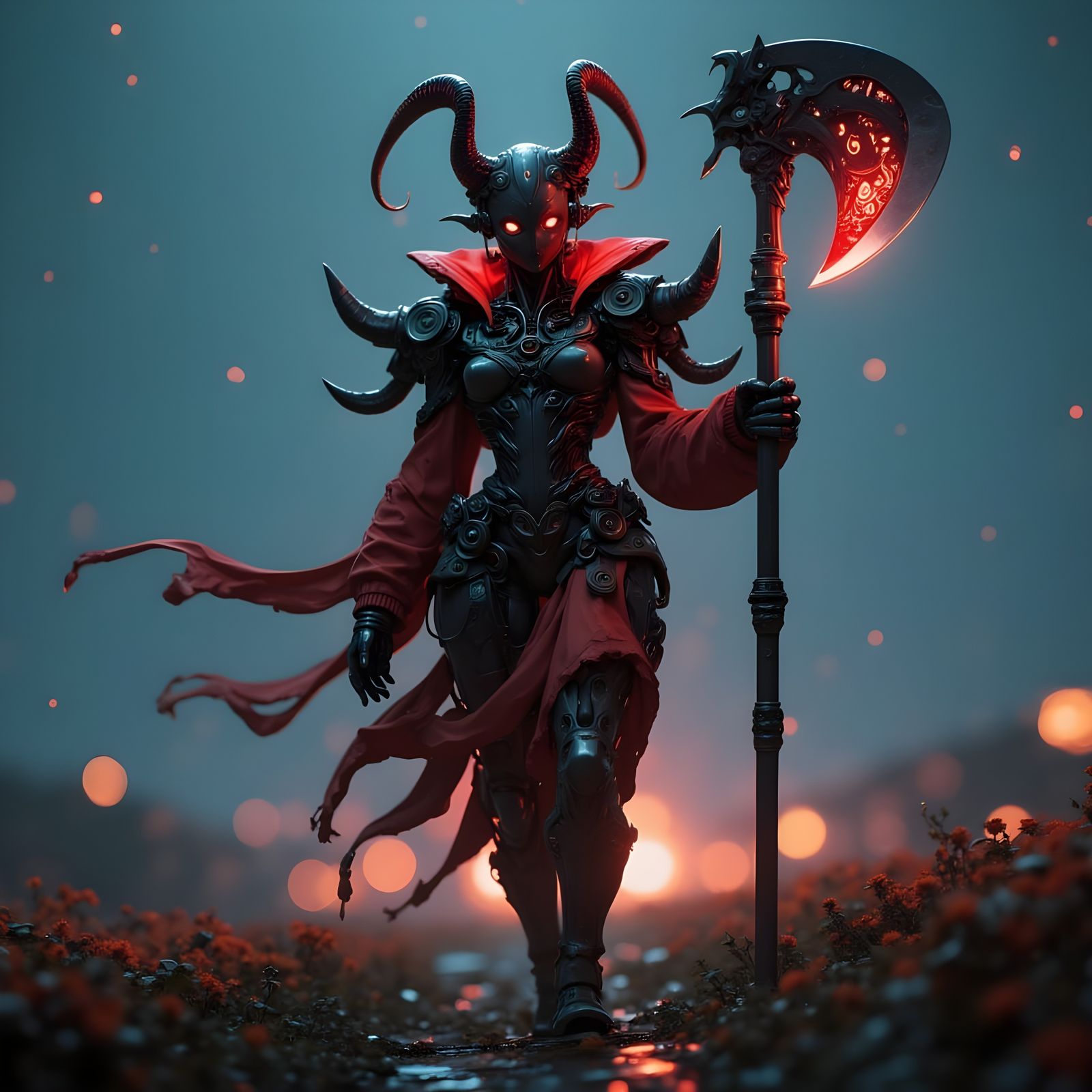 Robotic Jester Unveils Futuristic Harvest in Neo-Cyberpunk F...