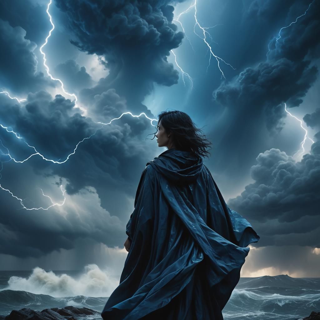 Woman in Storm: Cinematic, Hyper-Realistic Image