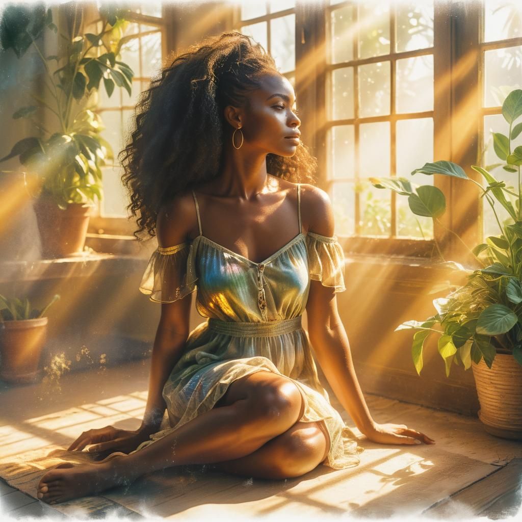 Woman in Sundress Bathed in Golden Light