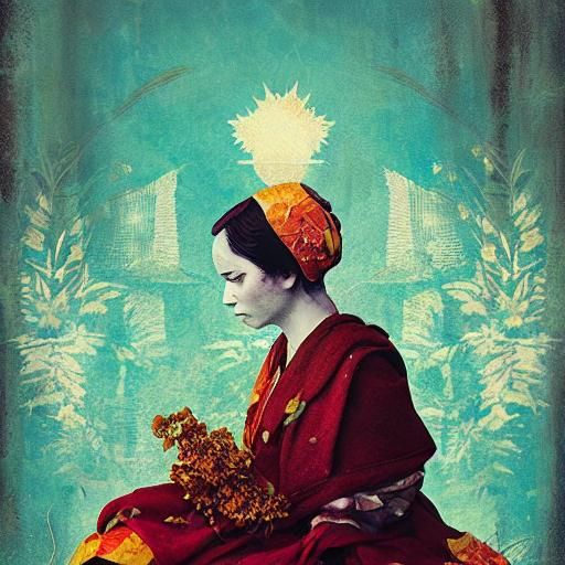 Vibrant Sun Queen Portrait in Mixed Media