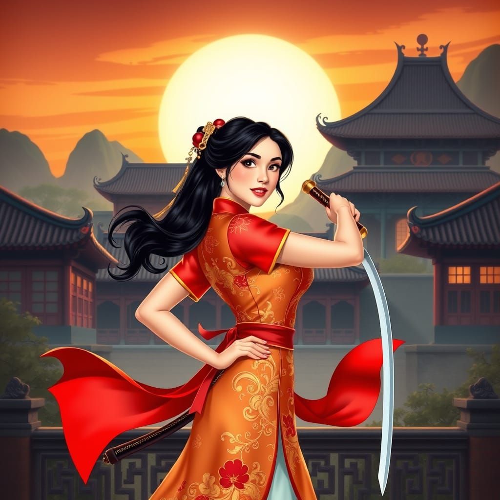 Traditional Chinese Beauty in 1940s Pin-Up Style